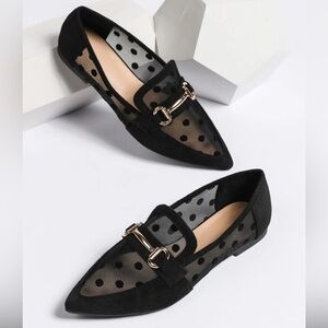 Polka dot sheer black pointed toe flats